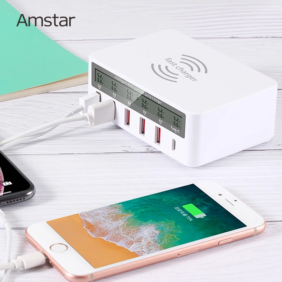 Беспроводное зарядное устройство Amstar 10 Вт Qi 5 В/8 А 6USB портов быстрая зарядка 3 0 Тип