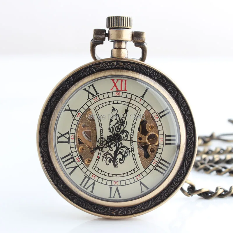 High Quality Mechanical Pocket Watch Leather Back Men's Pocket Watch