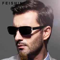 FEISHINI ночной классический металлический прямоугольник качественные солнцезащитные очки мужские Поляризованные Fishings HD желтые линзы