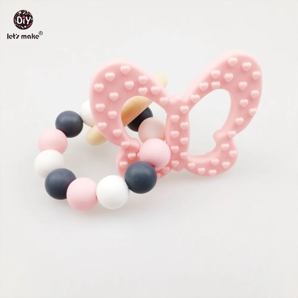 

Let's Make Butterfly Silicone Bracelet Chew Silicone Beads Teething Car Seat Toy DIY Organic Nursing Bracelets Baby Rattle