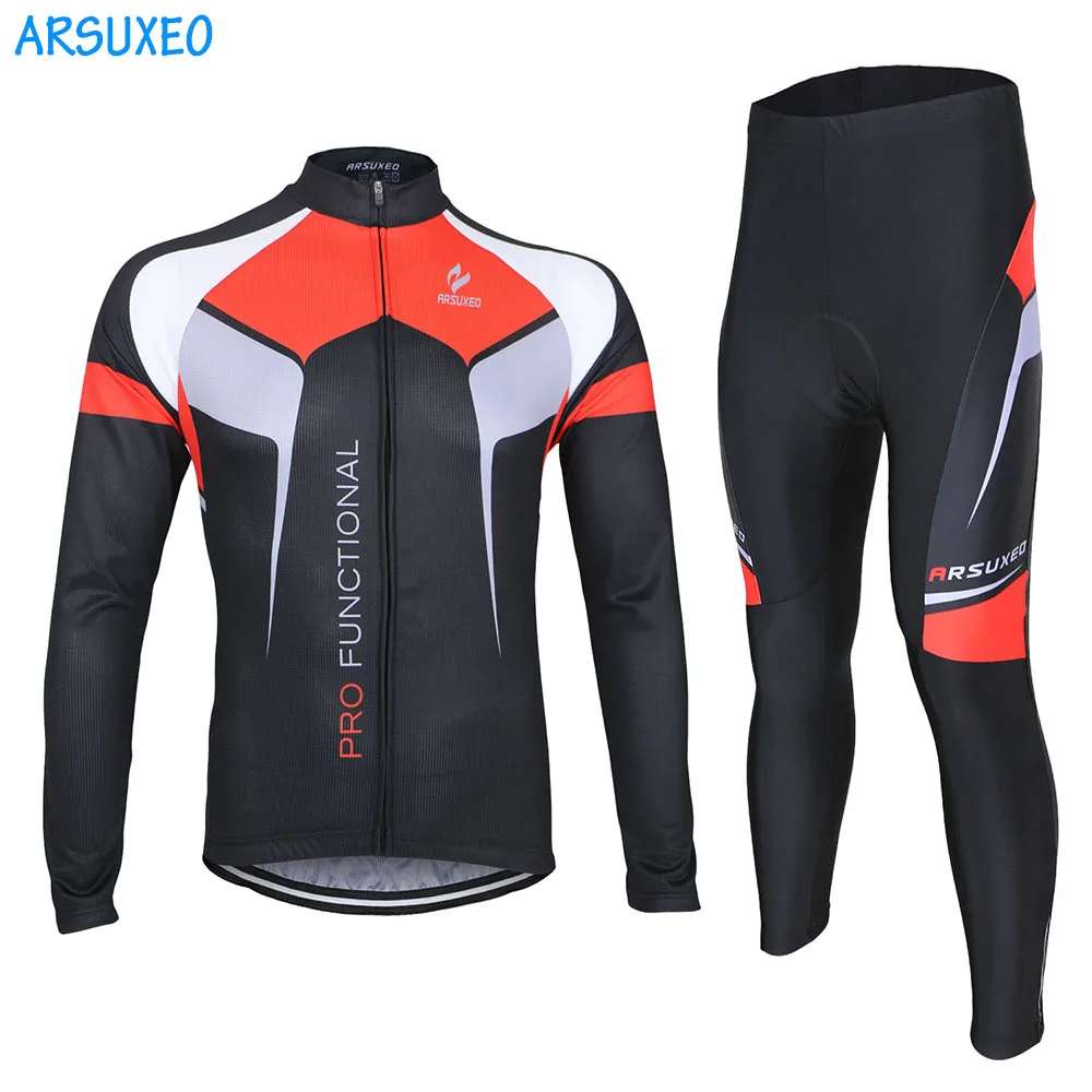

ARSUXEO Mens Cycling Jersey Long Sleeves Mountain Bike MTB  Bicycle Sets T Shirts Wear Uniforms