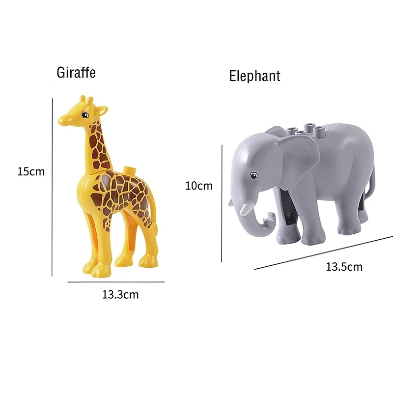 Большие кирпичные блоки, модели животных, строительные блоки, набор аксессуаров, детские развивающие игрушки, совместимы с Duploed и большинством брендов - Цвет: giraffe-elephant