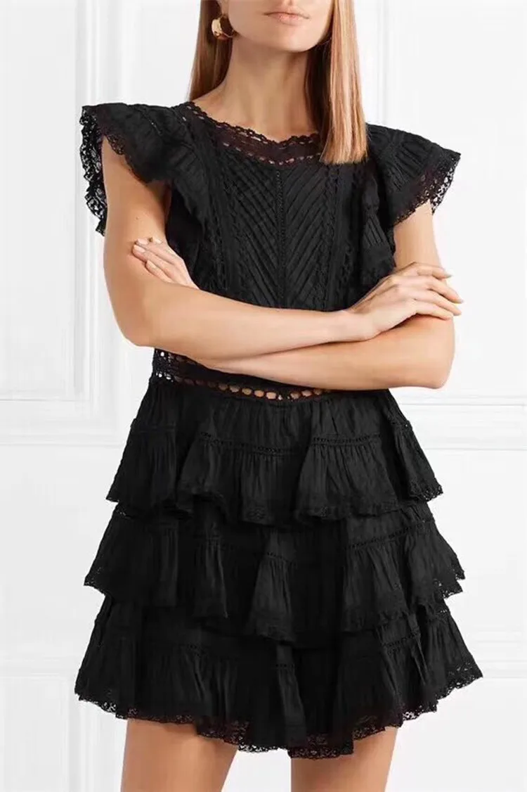 Женское хлопковое лоскутное платье JSXDHK белое кружевное многослойное с оборками