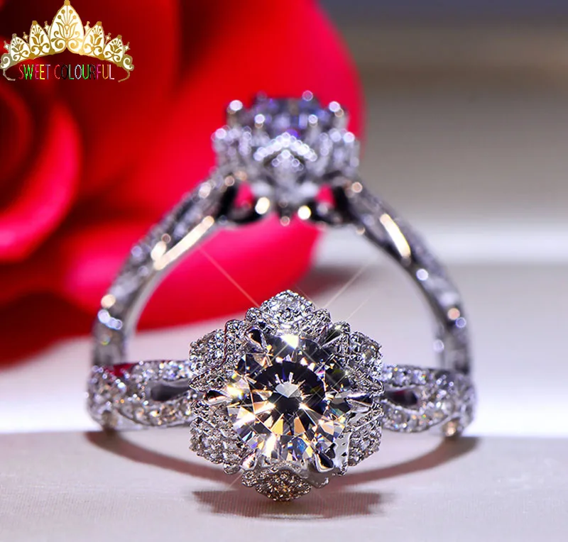 Кольцо с бриллиантом Moissanite 1 карат 18K 750 белое золото|Кольца| |