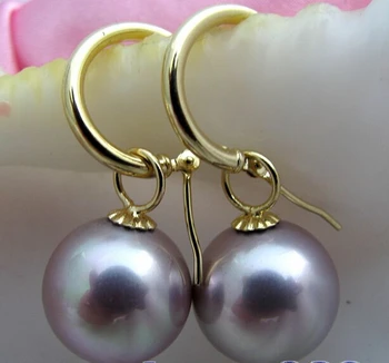 

free shipping 12845 round purple shell pearl dangle earring