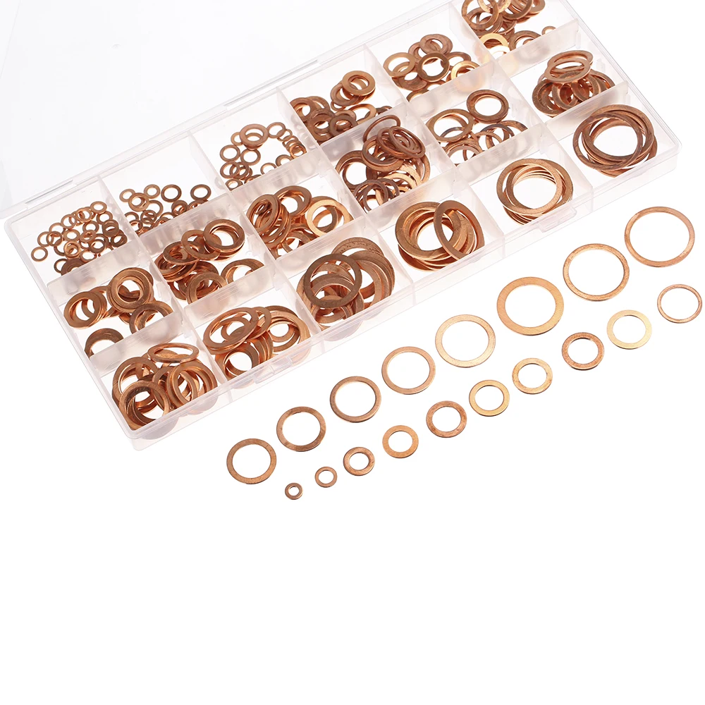 

395pcs Copper Washers Set M 4-M 26 Solid Copper Washer Gasket Sealing Ring Assortment Kit Set with Case 18 Sizes