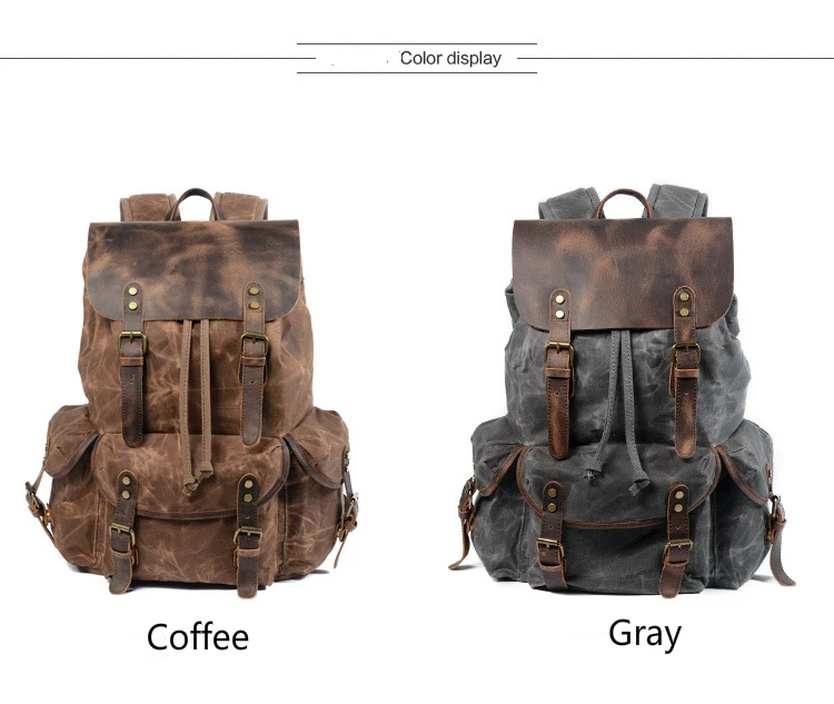 Водонепроницаемый холст и натуральная кожа, мужской рюкзак для путешествий, винтажный рюкзак на шнурке, Большая вместительная сумка для ноутбука