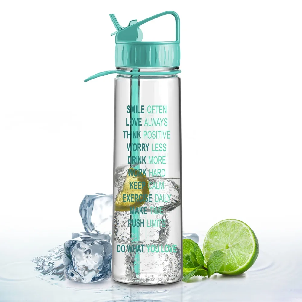 900ml Time Markings Measurements Sport Water Bottle Straw Outdoor