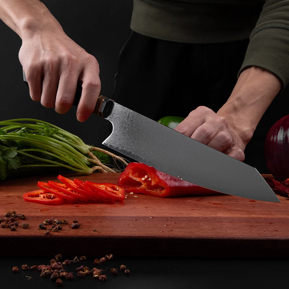Mokithand 8 inch Japanese Kitchen Knives Damascus 67 layer VG10 Chef Knife Sharp Stainless Steel Meat Knife with Ebony Handle