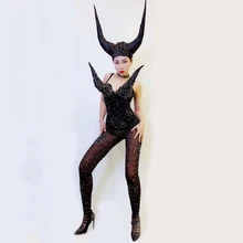 Полный Стразы боди сексуальный ночной клуб певица черный танцевальный костюм комбинезон DJ DS вечерние праздновать Косплей Костюм DJ341