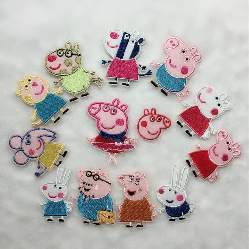 

20pcs/lot Piglet Embroidery Kids Clothing Patch Cloth Sticker Elephant Rabbit Pink Animals Diy Patch Cute Heat Transfers Iron