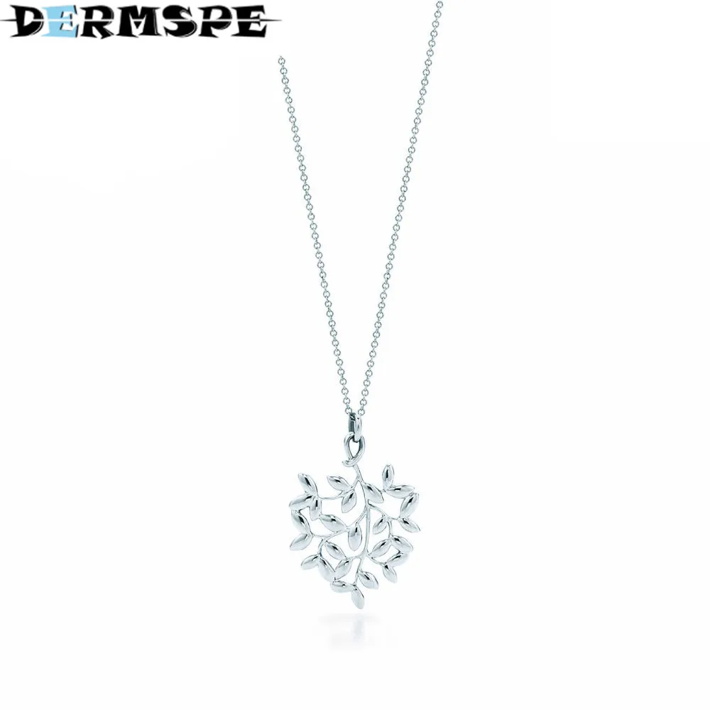 

DERMSPE Olive leaf pendant Necklace TIFF 925 Sterling Silver Pendant Nature Fashion Jewelry Package Mail