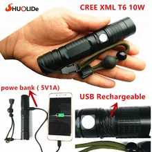 2017 New USB Rechargeable CREE xmlT6 LED torch mini Flashlight power bank flashlight LED glare Aluminum