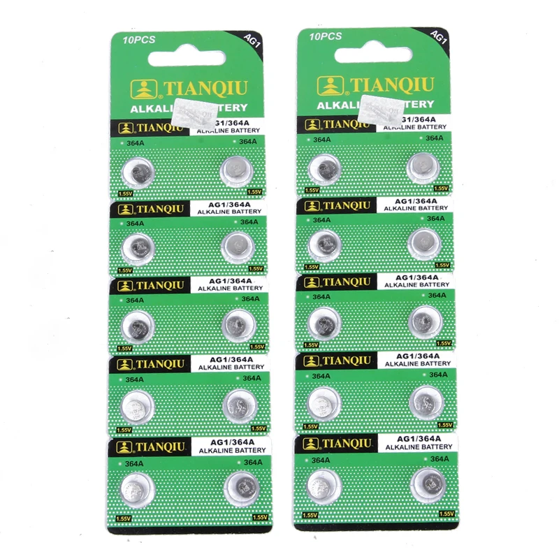 

20 PCS 1.55V AG1 / 364A / LR621 / LR60 Alkaline Cell Button Battery Single Use Batteries Alkaline Watch Battery Set