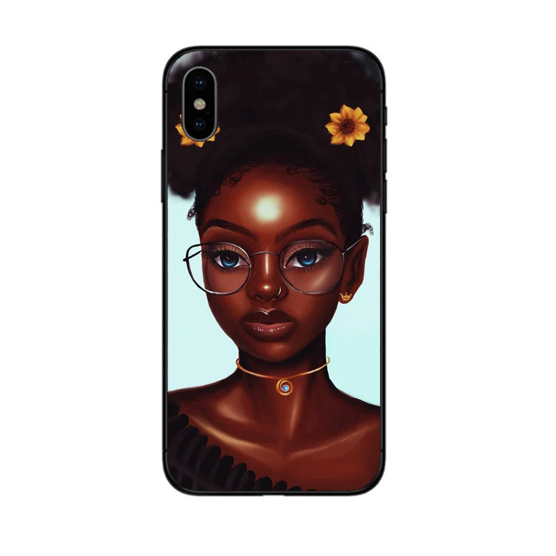 Melanin Poppin черный женский художественный черный мягкий чехол для телефона iPhone 6 6 S 7 8 Plus 5 5S SE 10 X XR XS MAX curly hair shell - Цвет: BLACK TPU black girl