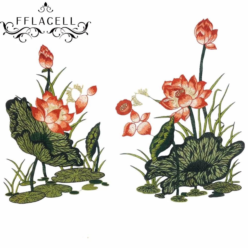 

FFLACELL Orchid Lotus Applique Embroidered Sew on Patches Flower Sticker Craft Repair Diy Home Decoration