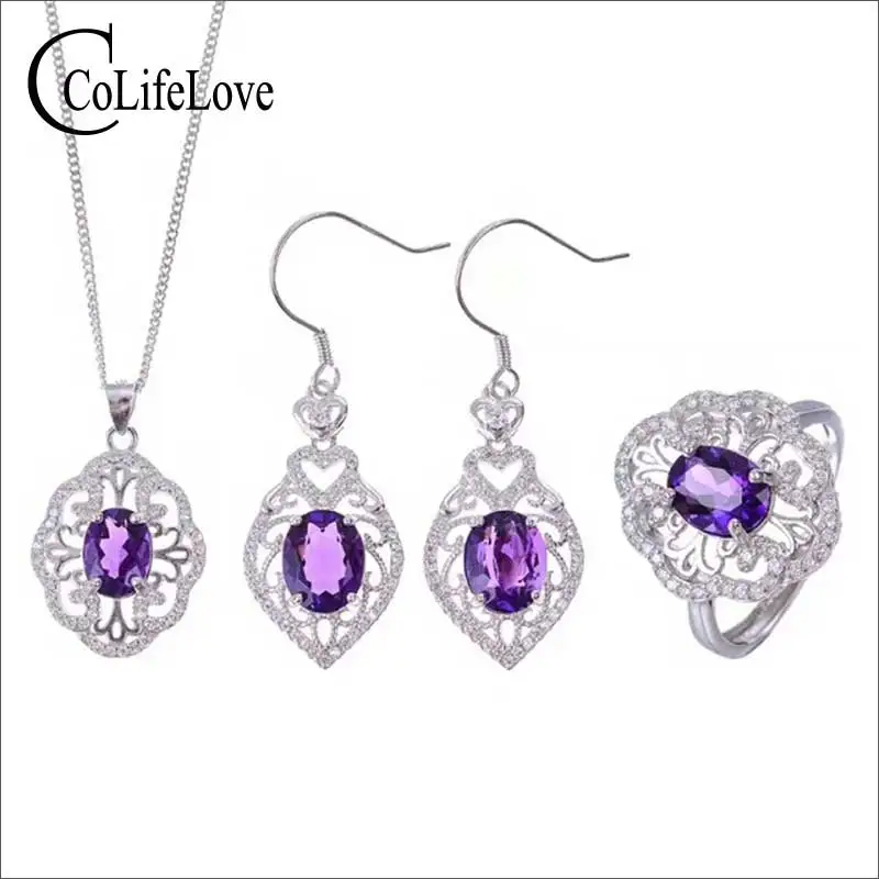 Buy Vintage silver amethyst jewelry set 6 mm * 8 mm