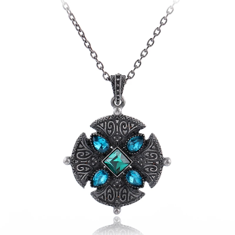 

Blue Crystal Norse Viking Necklace Triskele Knot Symber Kolovrat Totem Charm Pendant Necklaces For Women Collier Choker Jewelry