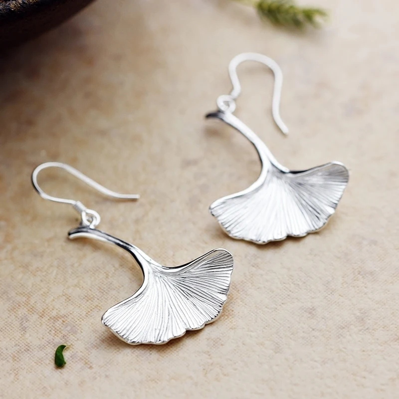 1pair Ginkgo Leaf 925 Sterling Silver Earring Ear Stud Ear Drop Fashion