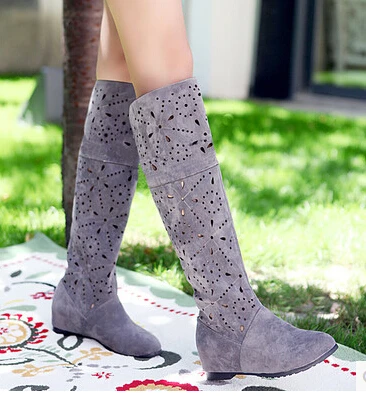

High Boots Summers Hollow Boots 2017 Spring And Autumn New Flat-Bottomed Cool Boots Women's Knee Students