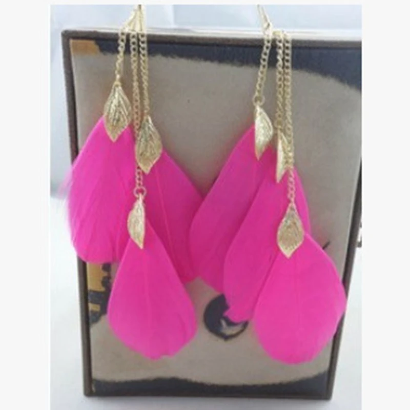 

Doreen Box Alloy Hook Blue Black Red Pink Feather Gold Small Feather Tassel Fashion Jewelry Elegant Earrings For Women,1Pair