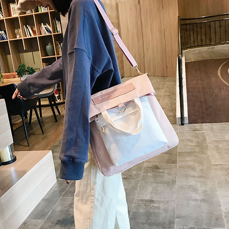 Youda Multi Purpose Canvas Bag College Style Shoulder Messenger Bags Simple Color Matching Large Capacity Handbag Portable Tote