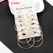 Lost lady 2019 Fashion New 6 Pairs/Set Gold Silver Small Big Circle Hoop Earrings for Women Steampunk Round Earring Sets Lost lady 2019 Fashion New 6 Pairs/Set Gold Silver Small Big Circle Hoop Earrings for Women Steampunk Round Earring Sets