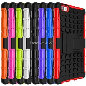

100pcs/lot Free shipping 2 in 1 comb Armor Hybrid TPU+PC Hard Stand Heavy Case for Huawei Ascend P8 Lite