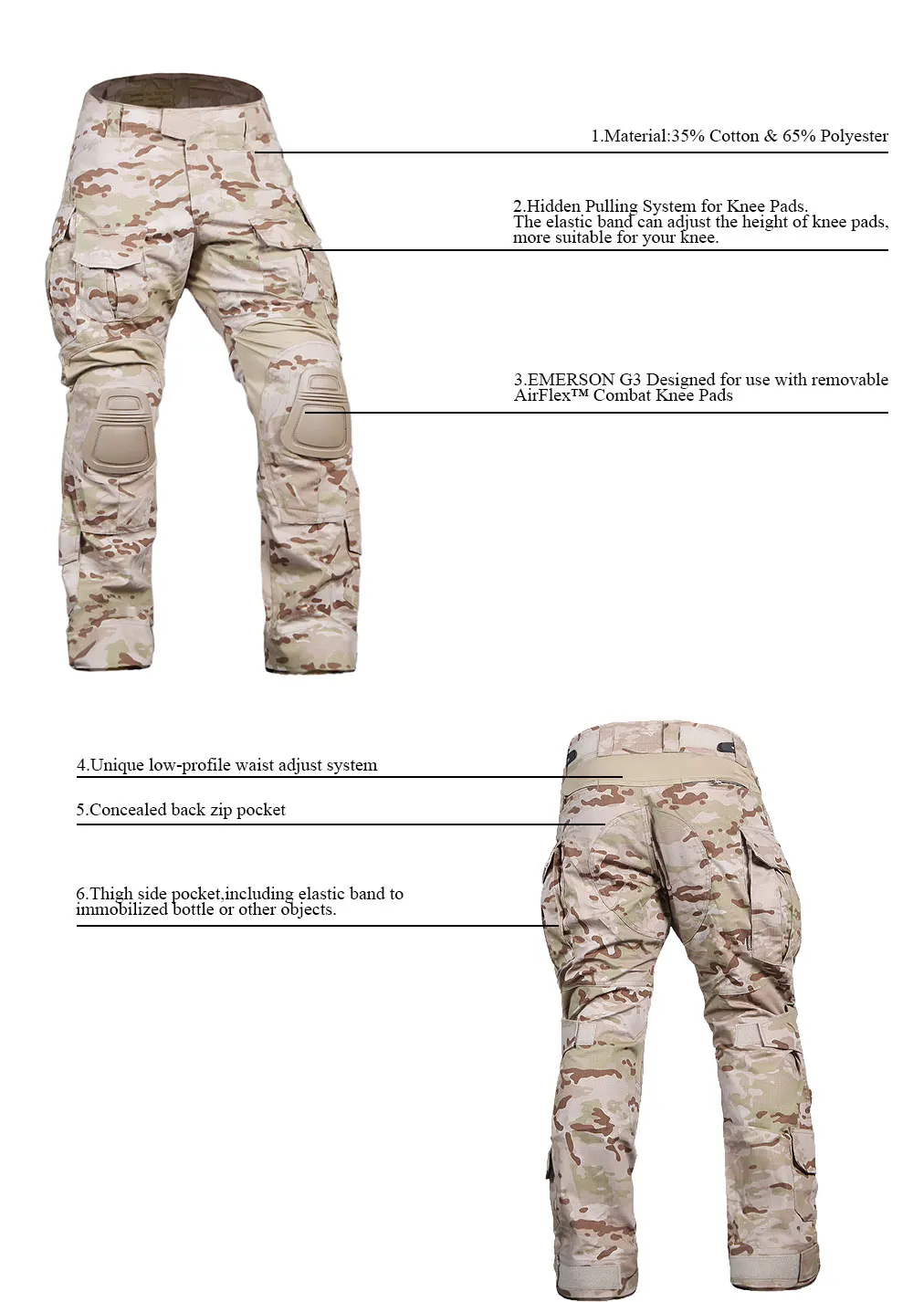 EMERSONGEAR боевые брюки с наколенниками военные Aamy охотничьи страйкбол Wargame брюки Emerson Брюки Multicam Arid EM9351