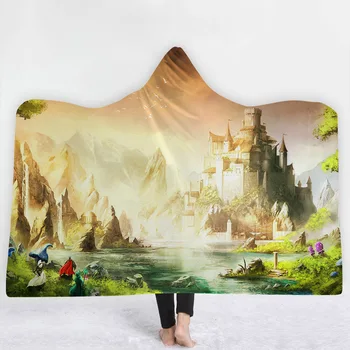 

Lake surface Sunset Blanket 3D Natural scenery Blanket with hat keep Warm soft relaxed time sofa comfortable Blanket