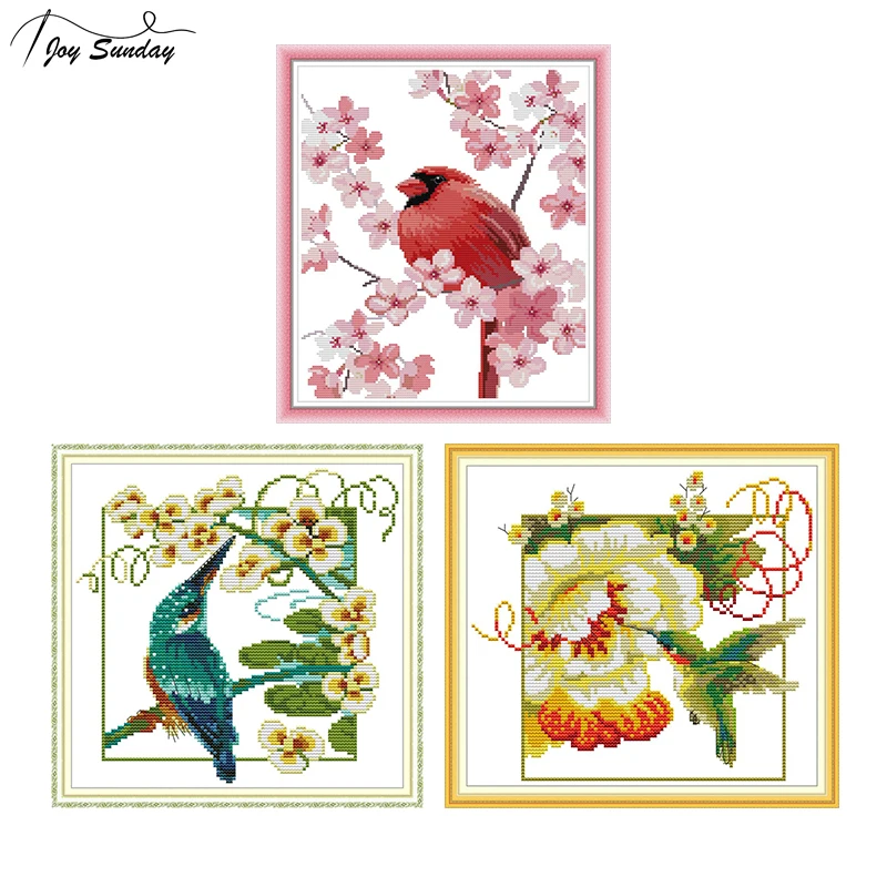 

Joy Sunday Stamped Cross Stitch Kits Red Bird Patterns Aida Canvas DIY Hand Needlework Embroidery Kit DMC Cross Stitching Thread