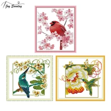 Joy Sunday Stamped Cross Stitch Kits Red Bird Patterns Aida Canvas DIY Hand Needlework Embroidery Kit DMC Cross Stitching Thread mnls diy dmc 3d cross stitching 0088