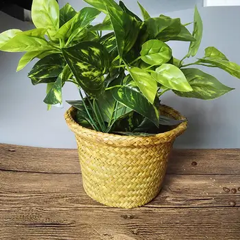 

Rattan Flower Plants Basket Planter Straw Nursery Pots Folding Woven Storage Basket Organizer Room Office Garden Decor