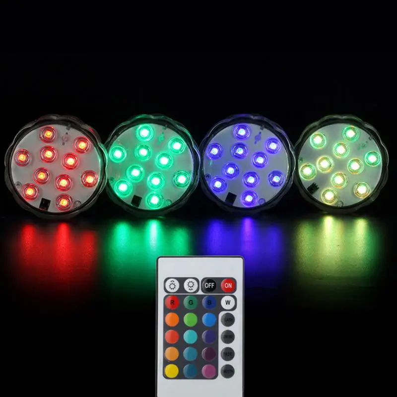 

10-LED Remote Controlled Floralyte Submersible Vase Led Tea Light Tealight Candle Lamp W/Controller Color Change-Multicolor