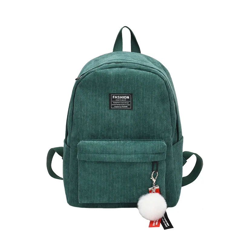 Женские рюкзаки, школьная сумка с кисточкой, вельветовый рюкзак для женщин, сумки для ноутбуков для девочек, ранец в консервативном стиле - Цвет: Green