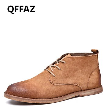 

QFFAZ Split Leather Men Boots Autumn Winter Ankle Boos Footwear Men Shoes Men Vintage Lace Up Outdoor shoes zapato botas hombre