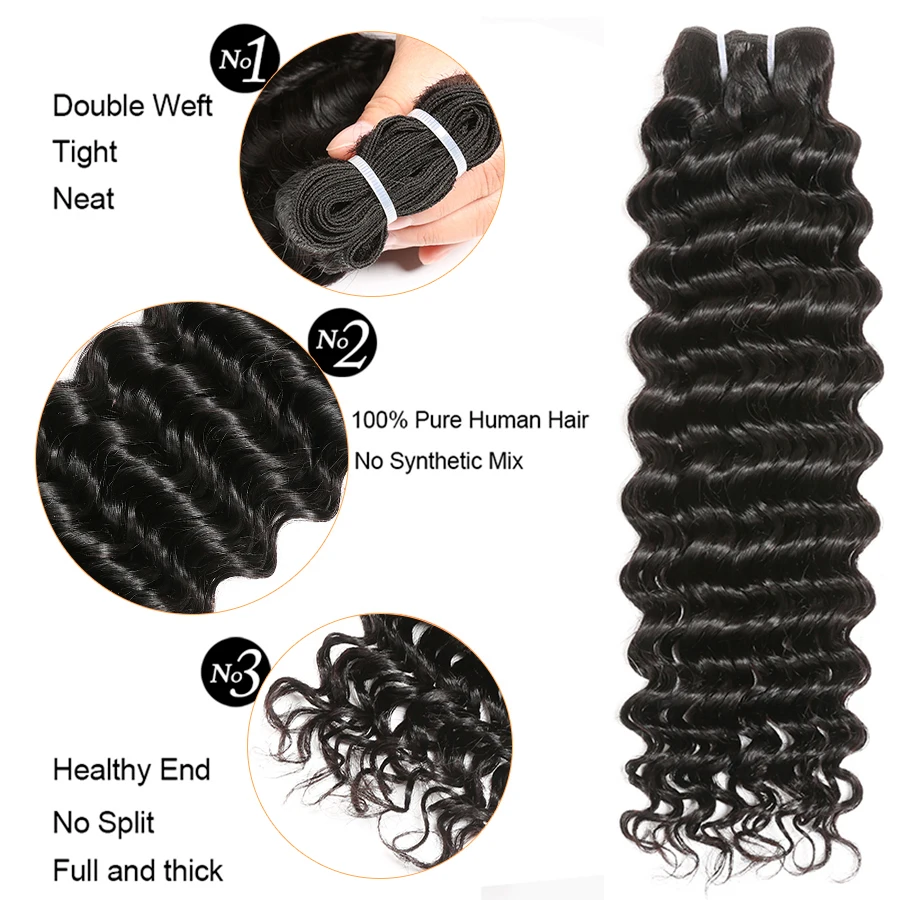 Deep Wave Hair 3 Bundles Alipop 100% Human Hair Peruvian Hair Bundles Remy Hair Extensions Weave Bundles Natural Black 1B (1)