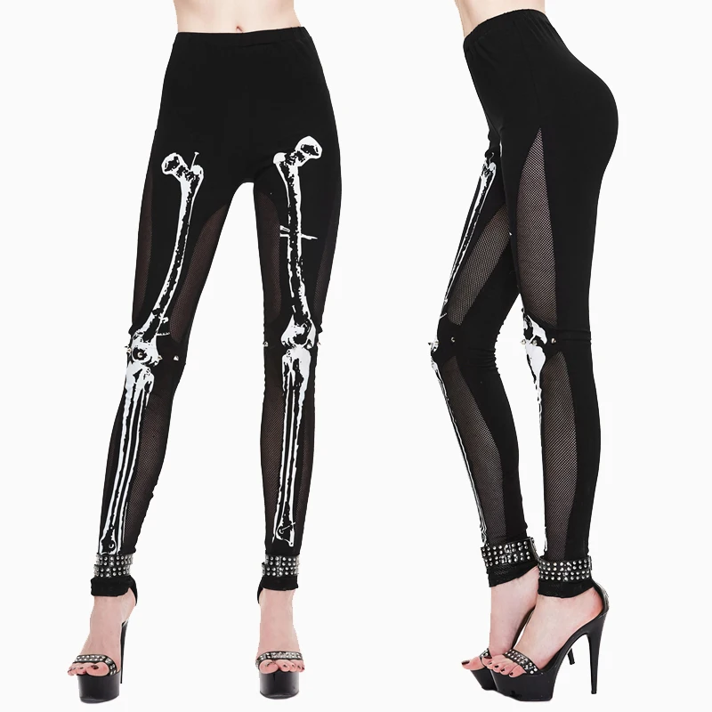 Devil Fashion Gothic Black Hollow Out Leggings With Skeleton Pattern