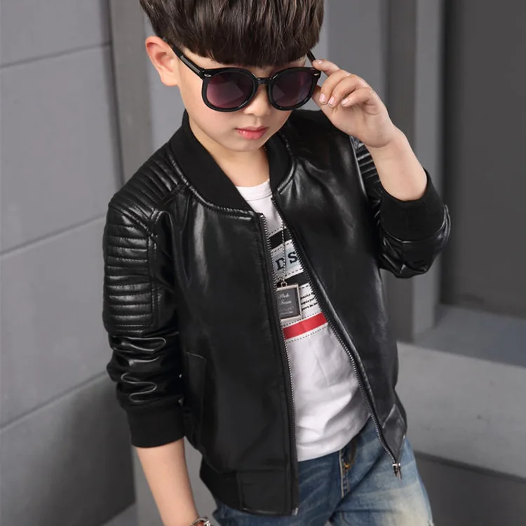 

2016 Autumn Fashion Boys Coats And Jackets Boys PU Leather Jacket Casual Children Outerwear Black B55