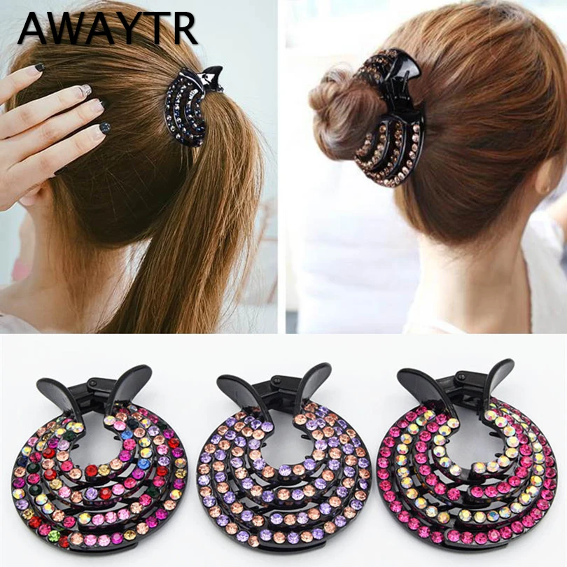 Jiamin15d 激安 Awaytr 新ハーフバルーンヘアクリップ女性巣拡大ラインストーンヘアピン ガールズフ爪おだんごヘアホルダーアクセサリー オンライン 価格