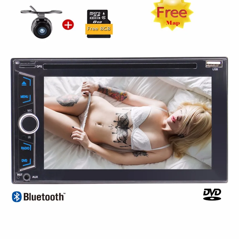 

2 Din In Dash Car CD DVD Player GPS Stereo Radio BT USB SWC RDS 1080P Muti-UI Colorful Button+8GB MAP CARD+Free Reverse Camera