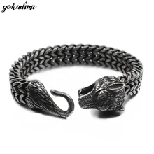 Банкетный модный мужской животный винтажный ювелирный 316L волк из Нержавеющей Стали Цепочка на голову браслет панк B676