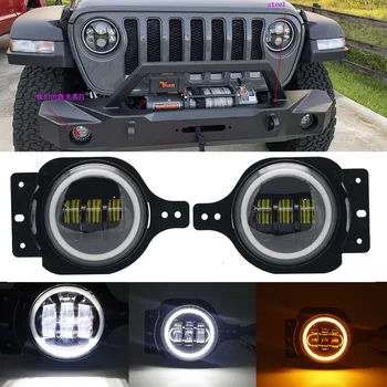 

2PCS 4Inch Round Led Fog Lights with White Halo Ring DRL Amber Turn Signal for 2018 2019 Jeep Wrangle JL Off Road Led Fog Lamps