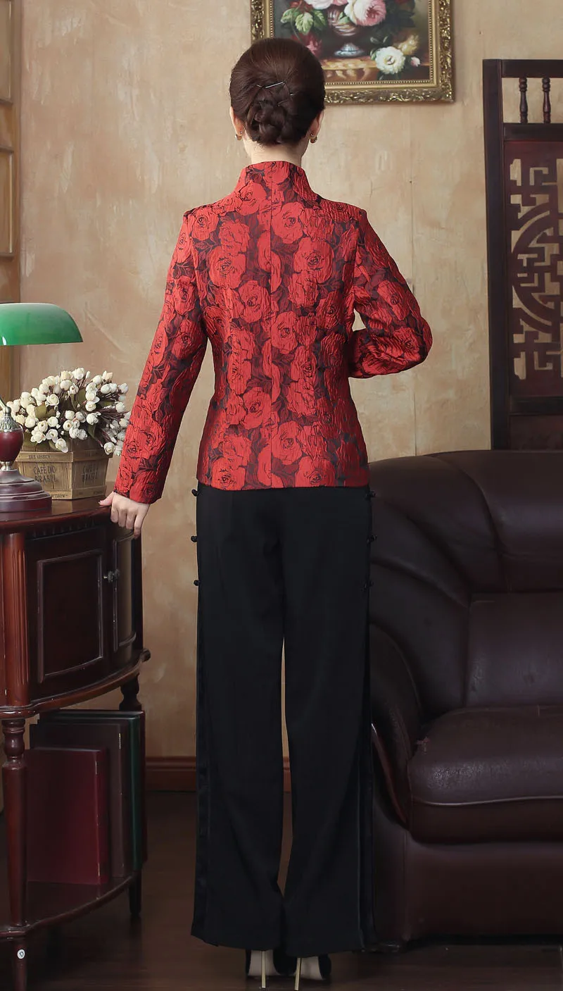 Красный бренд Новое поступление китайской традиции Для женщин катушки Кнопка Роза куртки пальто M, L, XL, XXL 3XL 4XL WNJT10015