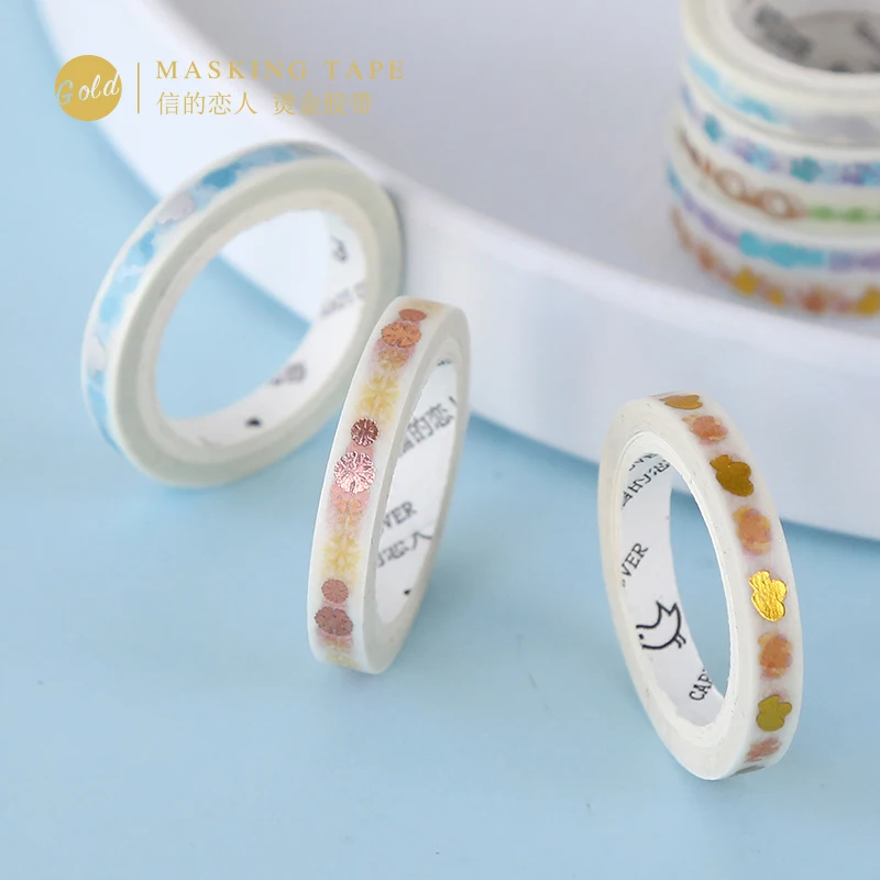 Cute Mushroom Gold Skinny Decorative Masking Washi Tapes,5mm*5m Diy Masking Tape for Scrapbooks, DIY Crafts, Cards, Journals