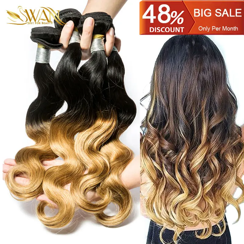 Ombre 2 Tone Indian Hair Body Wave Ombre Indian Hair Weave Bundles 1B ...