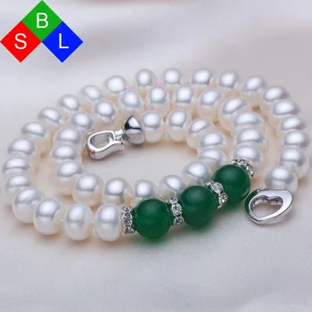 

BSL Fine Jewelry Natural Freshwater White Pearl Choker Necklace For Women With Clasp, Pearl Necklace With Agate Gemstone