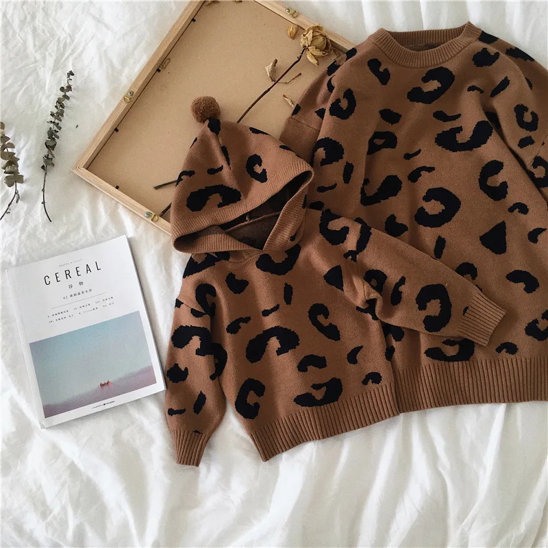 

Korean Style Casual Leopard Sweater Family Look Mother Daughter