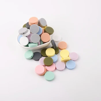 

Bite Bites Lovely Colorful Baby Accessories Flat Round Silicone Beads 5pc Teething Food Grade Nursing Necklace DIY Baby Teether