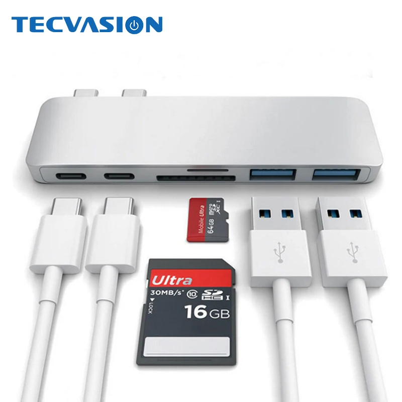 

6 IN 1 USB C Hub Type C Hub TF Micro SD Card Reader Type-C to USB3.0 with USB-C Charger PD for MacBook Pro 13" 15" 2016 2017